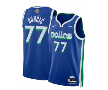 Men's Dallas Mavericks #77 Luka Doncic Blue 2024 Finals City Edition Stitched Basketball Jersey