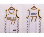 Men's Dallas Mavericks #77 Luka Doncic White 2021 Nike City Edition Swingman Jersey With NEW Sponsor Logo