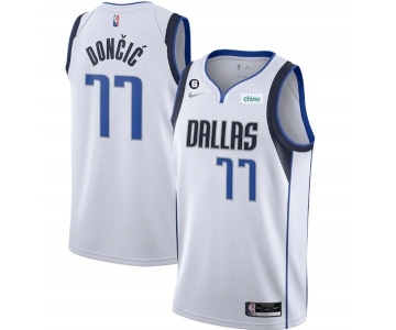 Men's Dallas Mavericks #77 Luka Doncic White No.6 Patch Stitched Jersey