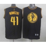 nba dallas mavericks #41 nowitzki black[gold lettering fashion]