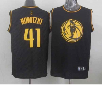 nba dallas mavericks #41 nowitzki black[gold lettering fashion]