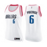 Women's Dallas Mavericks #6 Kristaps Porzingis Swingman White Pink Fashion Basketball Jersey