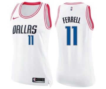 Women's Nike Dallas Mavericks #11 Yogi Ferrell Swingman White Pink Fashion NBA Jersey