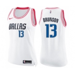 Women's Nike Dallas Mavericks #13 Jalen Brunson Swingman White Pink Fashion NBA Jersey