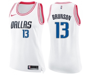 Women's Nike Dallas Mavericks #13 Jalen Brunson Swingman White Pink Fashion NBA Jersey