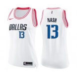 Women's Nike Dallas Mavericks #13 Steve Nash Swingman White Pink Fashion NBA Jersey