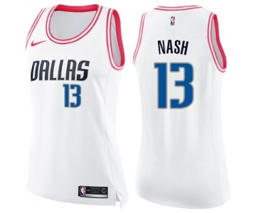 Women's Nike Dallas Mavericks #13 Steve Nash Swingman White Pink Fashion NBA Jersey