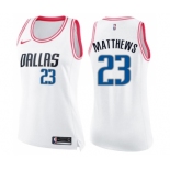 Women's Nike Dallas Mavericks #23 Wesley Matthews Swingman White Pink Fashion NBA Jersey