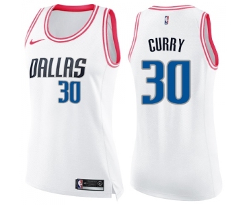 Women's Nike Dallas Mavericks #30 Seth Curry Swingman White Pink Fashion NBA Jersey