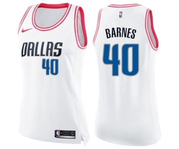 Women's Nike Dallas Mavericks #40 Harrison Barnes Swingman White Pink Fashion NBA Jersey