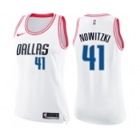 Women's Nike Dallas Mavericks #41 Dirk Nowitzki Swingman White Pink Fashion NBA Jersey