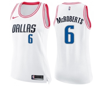 Women's Nike Dallas Mavericks #6 Josh McRoberts Swingman White Pink Fashion NBA Jersey