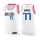 Women's Nike Dallas Mavericks #77 Luka Doncic Swingman White Pink Fashion NBA Jersey