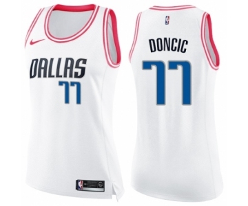 Women's Nike Dallas Mavericks #77 Luka Doncic Swingman White Pink Fashion NBA Jersey