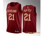 Men's Cleveland Cavaliers #21 Emoni Bates Wine 2023 Draft Icon Edition Stitched Jersey