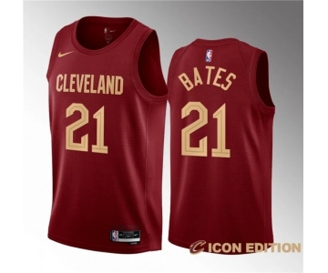 Men's Cleveland Cavaliers #21 Emoni Bates Wine 2023 Draft Icon Edition Stitched Jersey