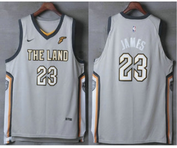 Men's Cleveland Cavaliers #23 LeBron James Gray The Land 2017-2018 Nike Authentic Stitched NBA Jersey