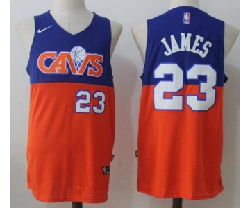 Men's Cleveland Cavaliers #23 LeBron James Royal Blue with Orange Fadeaway 2017-2018 Nike Swingman Stitched NBA Jersey