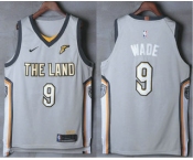 Men's Cleveland Cavaliers #9 Dwyane Wade Gray The Land 2017-2018 Nike Authentic Stitched NBA Jersey