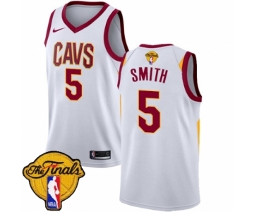 Men's Nike Cleveland Cavaliers #5 J.R. Smith Authentic White 2018 NBA Finals Bound NBA Jersey - Association Edition