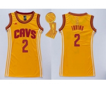 NBA Women Cavaliers #2 Kyrie Irving Gold The Champions Patch Dress Stitched Jerseys