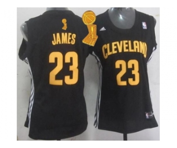 NBA Women Cavaliers #23 LeBron James Black The Champions Patch Fashion Stitched Jerseys