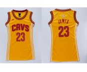 NBA Women Cavaliers #23 LeBron James Gold Dress Stitched Jerseys