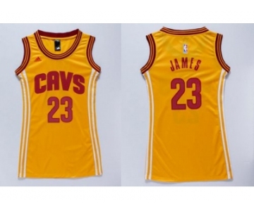 NBA Women Cavaliers #23 LeBron James Gold Dress Stitched Jerseys