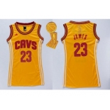 NBA Women Cavaliers #23 LeBron James Gold The Champions Patch Dress Stitched Jerseys