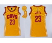 NBA Women Cavaliers #23 LeBron James Gold The Champions Patch Dress Stitched Jerseys