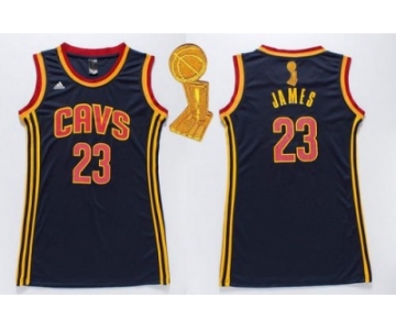 NBA Women Cavaliers #23 LeBron James Navy Blue The Champions Patch Dress Stitched Jerseys