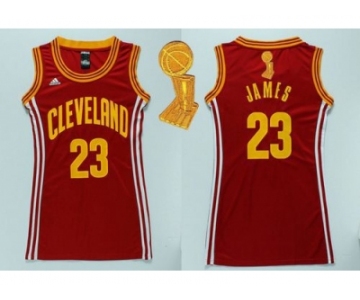 NBA Women Cavaliers #23 LeBron James Red The Champions Patch Dress Stitched Jerseys