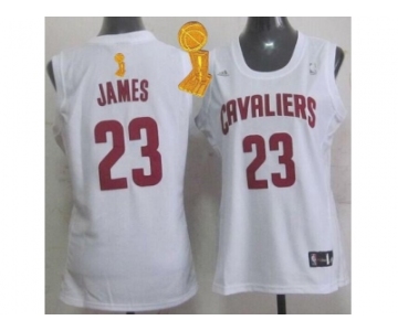 NBA Women Cavaliers #23 LeBron James White The Champions Patch Fashion Stitched Jerseys