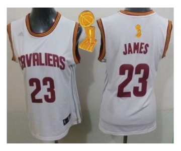 NBA Women Cavaliers #23 LeBron James White The Champions Patch Home Stitched Jerseys