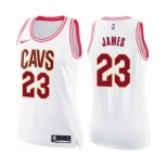 Women's Nike Cleveland Cavaliers #23 LeBron James Swingman White Pink Fashion NBA Jersey