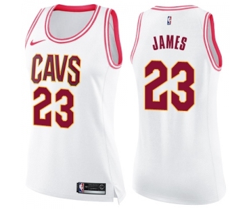 Women's Nike Cleveland Cavaliers #23 LeBron James Swingman White Pink Fashion NBA Jersey