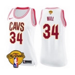 Women's Nike Cleveland Cavaliers #34 Tyrone Hill Swingman White Pink Fashion 2018 NBA Finals Bound NBA Jersey