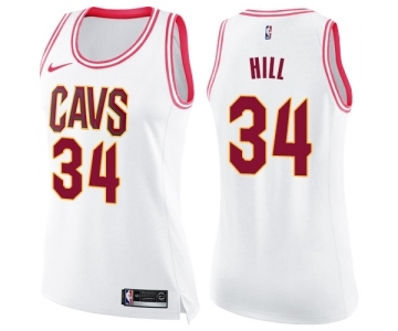 Women's Nike Cleveland Cavaliers #34 Tyrone Hill Swingman White Pink Fashion NBA Jersey