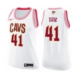 Women's Nike Cleveland Cavaliers #41 Ante Zizic Swingman White Pink Fashion 2018 NBA Finals Bound NBA Jersey