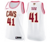 Women's Nike Cleveland Cavaliers #41 Ante Zizic Swingman White Pink Fashion 2018 NBA Finals Bound NBA Jersey