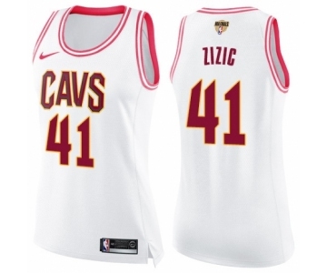 Women's Nike Cleveland Cavaliers #41 Ante Zizic Swingman White Pink Fashion 2018 NBA Finals Bound NBA Jersey