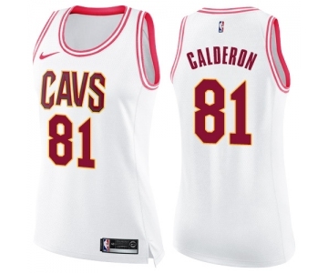 Women's Nike Cleveland Cavaliers #81 Jose Calderon Swingman White Pink Fashion NBA Jersey