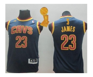 NBA Youth Revolution 30 Cleveland Cavaliers #23 LeBron James Dark Blue The Champions Patch Stitched Jerseys