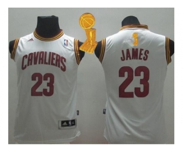 NBA Youth Revolution 30 Cleveland Cavaliers #23 LeBron James White The Champions Patch Stitched Jerseys