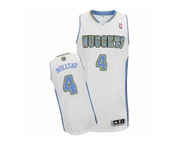 Men Adidas Denver Nuggets #4 Paul Millsap Authentic White Home NBA Jersey