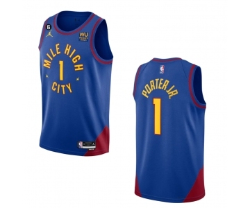 Men's Denver Nuggets #1 Michael Porter Jr. Blue 2022-23 Statement Edition With NO.6 PatchStitched Jersey