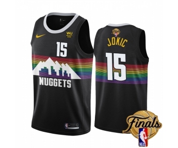 Men's Denver Nuggets #15 Nikola Jokic Black 2023 Finals City Edition Stitched Basketball Jersey