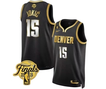 Men's Denver Nuggets #15 Nikola Jokic Black 2023 Finals Collection With NO.6 Patch Stitched Basketball Jersey