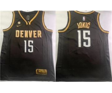 Men's Denver Nuggets #15 Nikola Jokic Black With NO.6 Patch Stitched Jersey