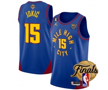 Men's Denver Nuggets #15 Nikola Jokic Blue 2023 Finals Statement Edition With NO.6 Patch Stitched Basketball Jersey